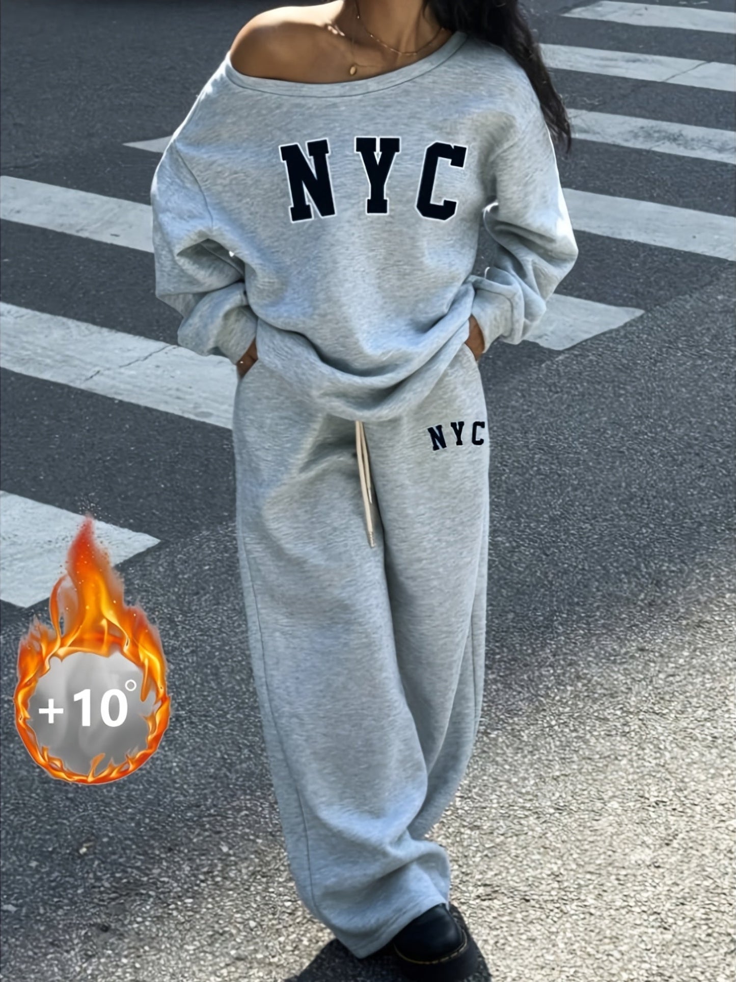Grauer Trainingsanzug "NYC" mit Oversized Sweatshirt und weiten Hosen für Damen