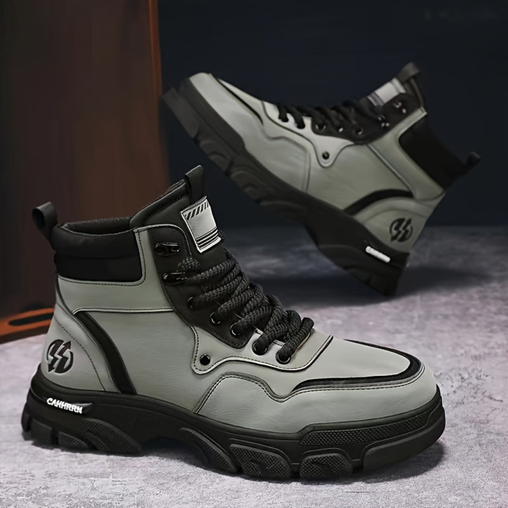 Robuster Herren Schnürstiefel Grau Schwarz mit Profilsohle