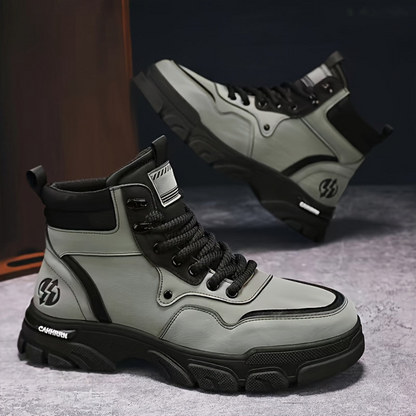 Robuster Herren Schnürstiefel Grau Schwarz mit Profilsohle