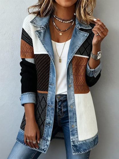 Damen Blazer im Denim-Look, Eleganter Freizeit-Jacke für Büro und Alltag