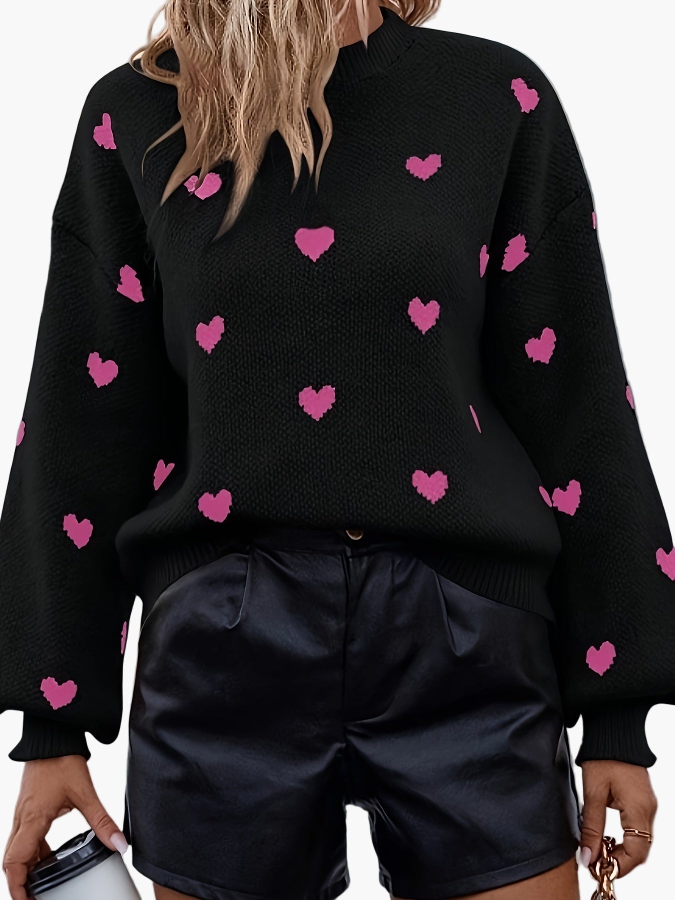 Damepullover i elegant hjerte-design – Moderigtig strikpullover til hverdag og fritid
