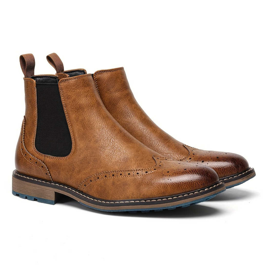 Herren Chelsea Boot mit Brogue-Muster, Elastikeinsatz & Profilsohle