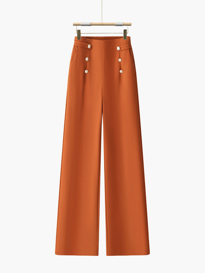 Damen Elegante Weite Bein Hose mit Knopfdetails – Perfekt für Freizeit und Büro