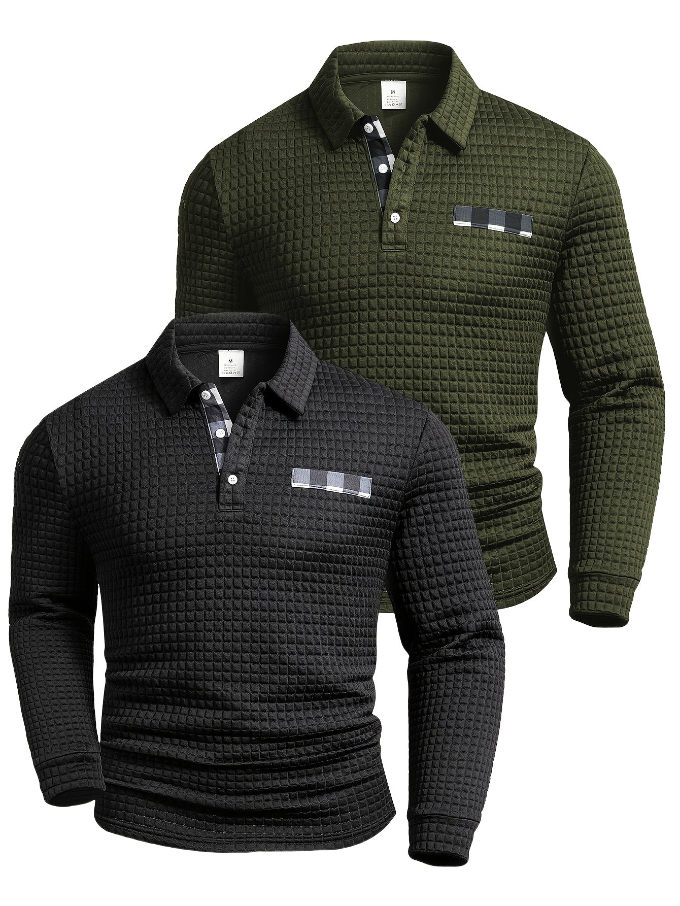 Herren Langarm Poloshirt strukturiert mit Kragen marineblau