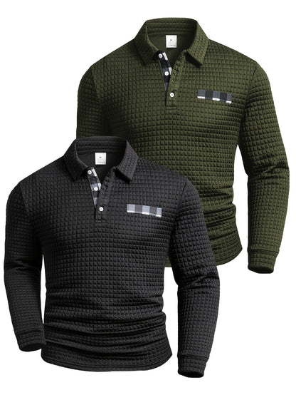 Herren Langarm Poloshirt strukturiert mit Kragen marineblau