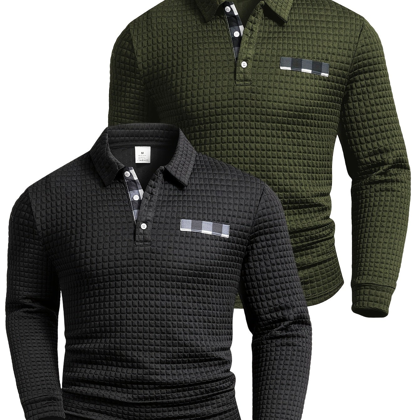 Herren Langarm Poloshirt strukturiert mit Kragen marineblau