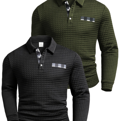 Herren Langarm Poloshirt strukturiert mit Kragen marineblau