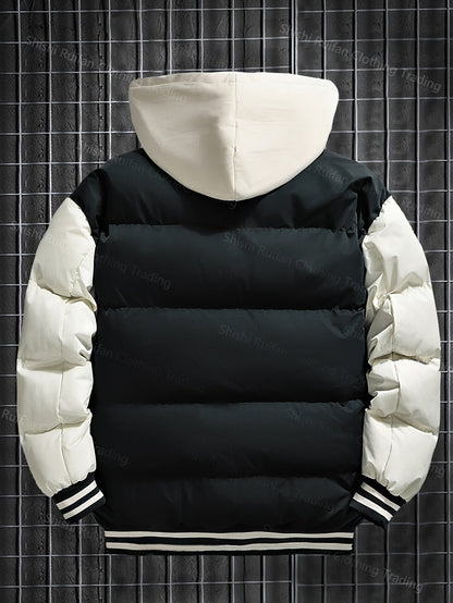 Steppjacke Herren Bomberjacke College-Stil Kapuze Grün