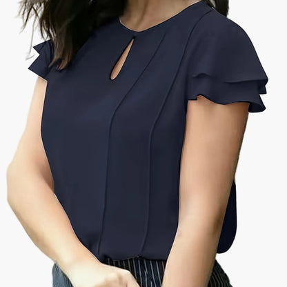 Dames elegante blouse met ruches voor kantoor en vrije tijd – korte mouwen, modern, ideaal om uit te gaan