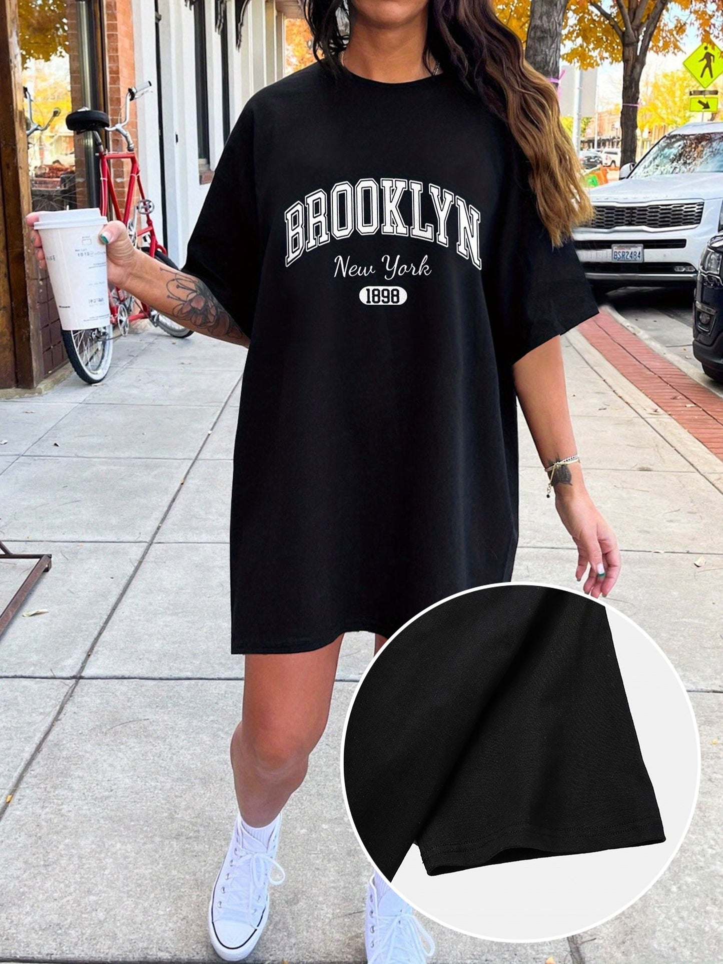 Damen Oversize T-Shirt Kleid mit Brooklyn New York Print – Casual Streetwear für Sommer