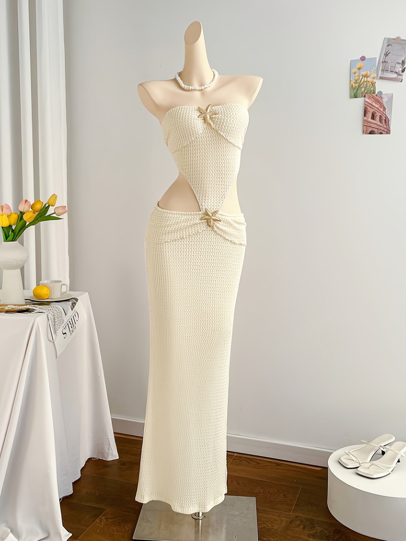 Dame aftenkjole elegant strand cut-out maxikjole for ferie og arrangementer