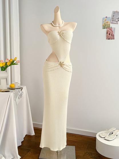 Dame aftenkjole elegant strand cut-out maxikjole for ferie og arrangementer