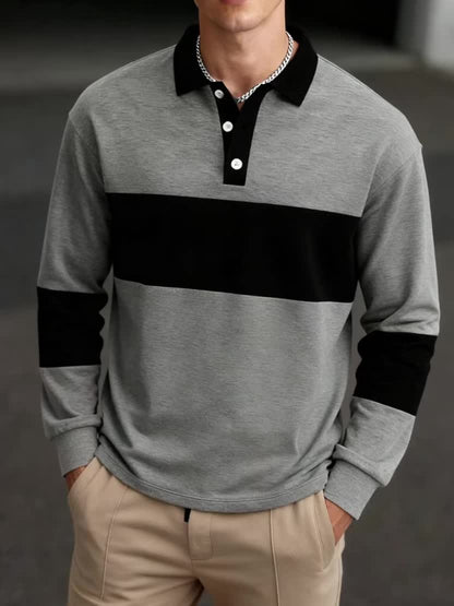Polo da uomo a maniche lunghe, a righe, con colletto