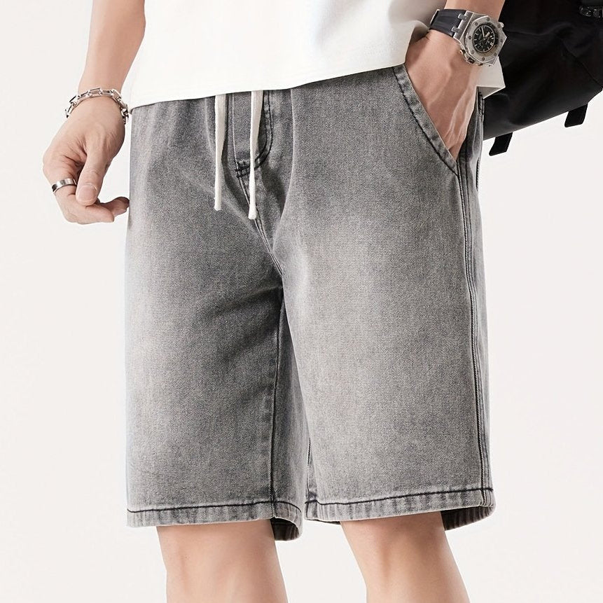 Herre Denim Shorts Løs Pasform Fritid Knæhøj