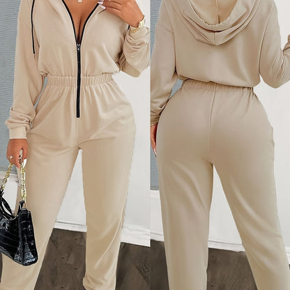 Damen Hoodie Overall mit Reißverschluss – Bequemer Jumpsuit mit Kapuze