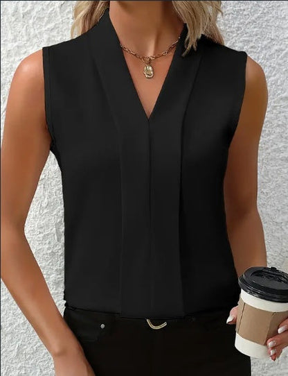 Tanya – Blusa elegante sin mangas con escote en V para primavera y verano, moda versátil para ocio o eventos formales
