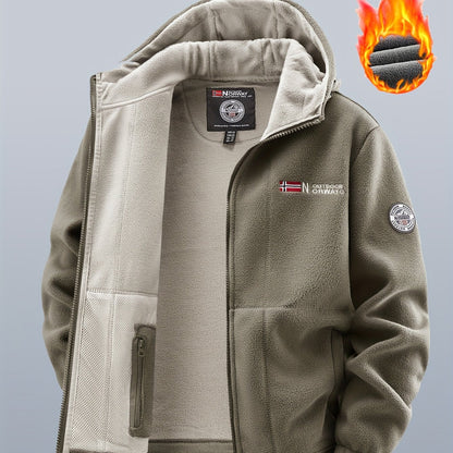 Chaqueta polar de exterior para hombre con capucha – Forro cálido, cierre de cremallera, bolsillo en el pecho