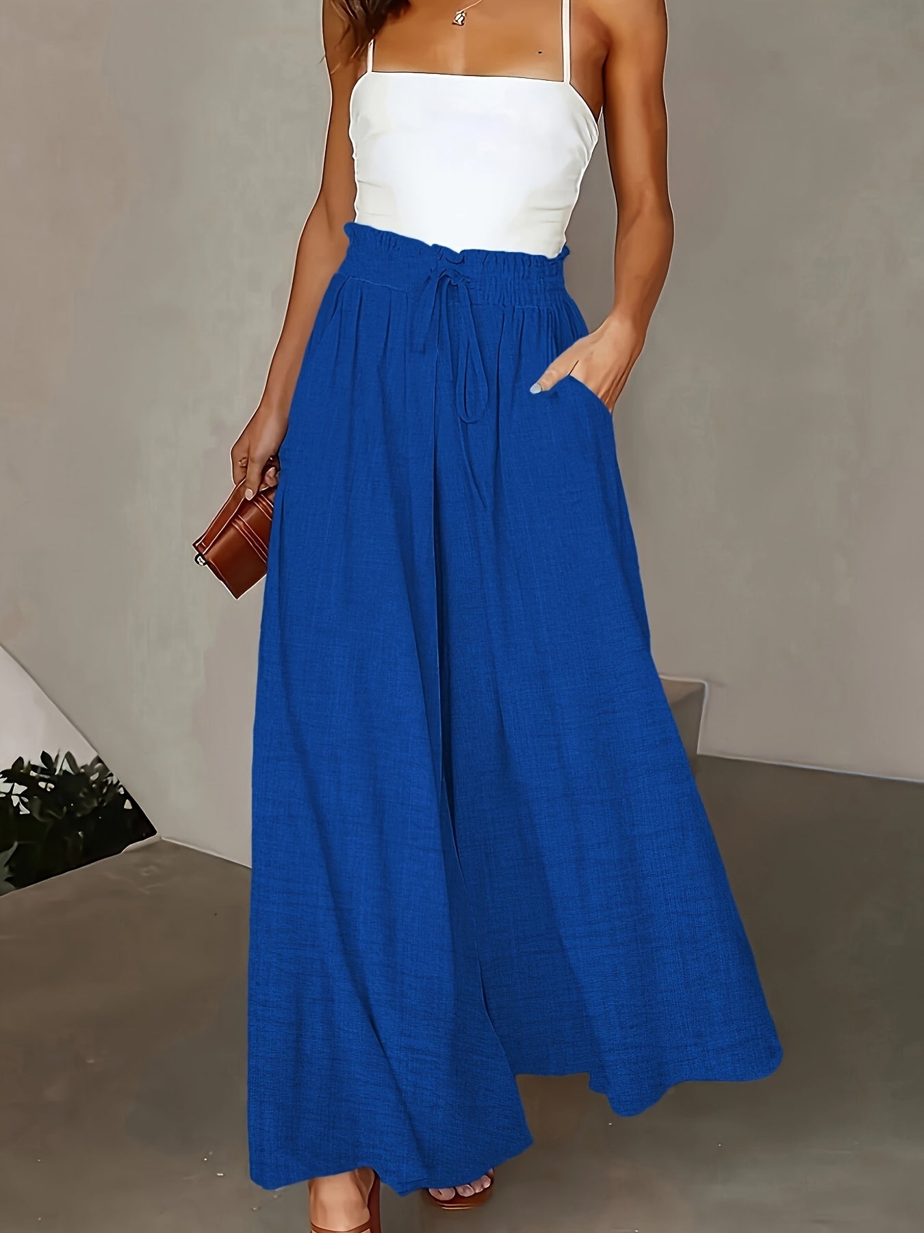 Pantaloni palazzo a vita alta da donna con cintura a fiocco – Stile elegante casual per tutti i giorni e ufficio