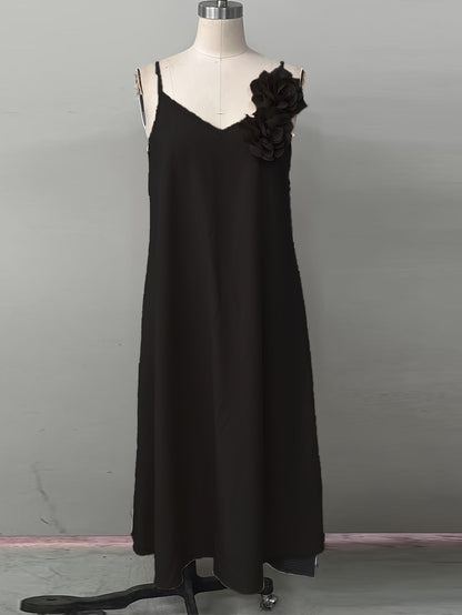 Damen Elegantes Maxikleid mit Blumenapplikation und V-Ausschnitt – Perfekt für Sommerfeste & Gartenpartys
