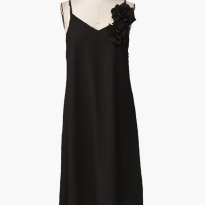 Damen Elegantes Maxikleid mit Blumenapplikation und V-Ausschnitt – Perfekt für Sommerfeste & Gartenpartys