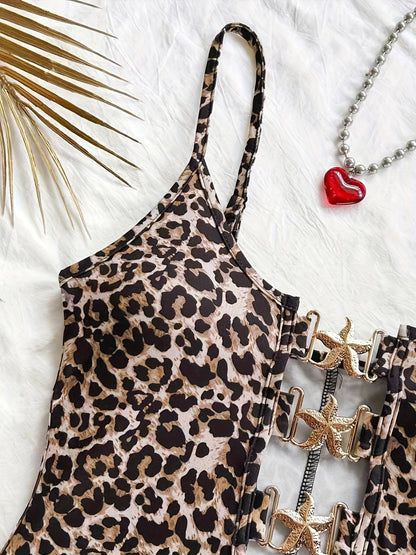 Damen Jumpsuit mit Leopardenmuster und Gold-Details – Trendiger Einteiler für Strand, Urlaub & Sommer