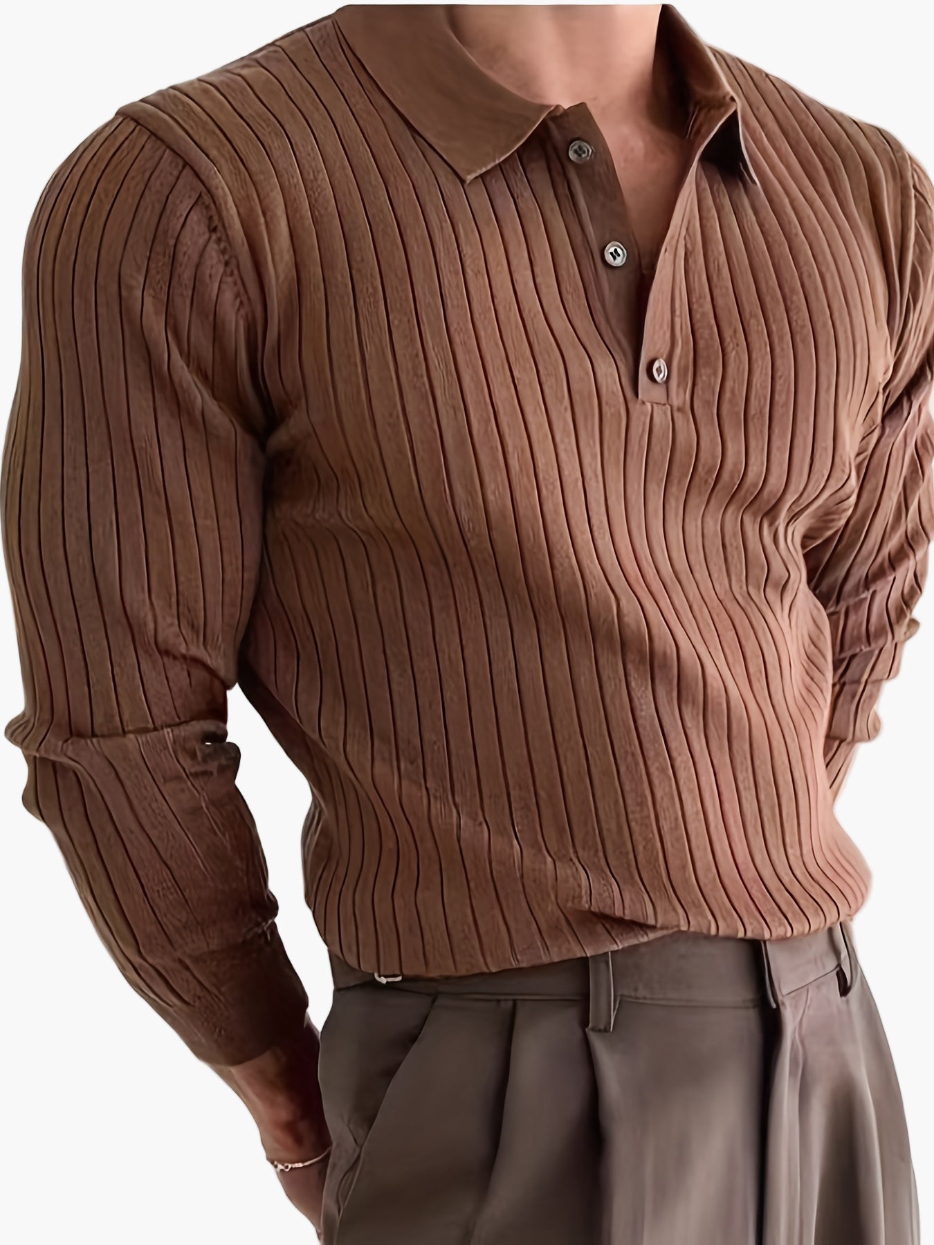 Polo de punto para hombre con estructura de canalé – Look casual elegante para otoño e invierno