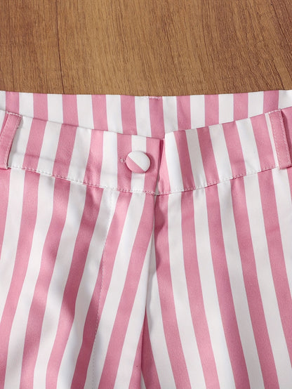 Conjunto de dos piezas para mujer – Pantalón de talle alto a rayas y top ajustado, look veraniego elegante para ocio y eventos