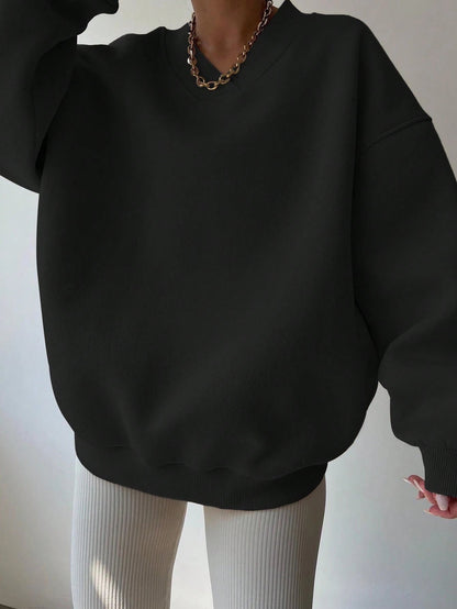 Schwarzer Oversized Pullover Damen V-Ausschnitt Freizeit