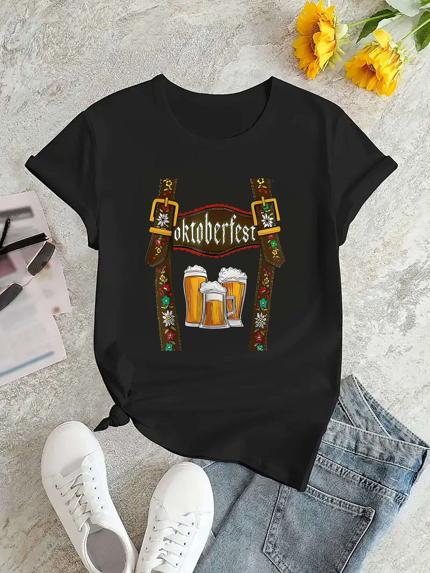 Dames Oktoberfest T-Shirt met Bierprint – Los Festivalshirt voor Volksfeesten & Feesten