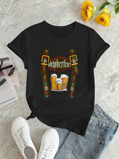 Dames Oktoberfest T-Shirt met Bierprint – Los Festivalshirt voor Volksfeesten & Feesten