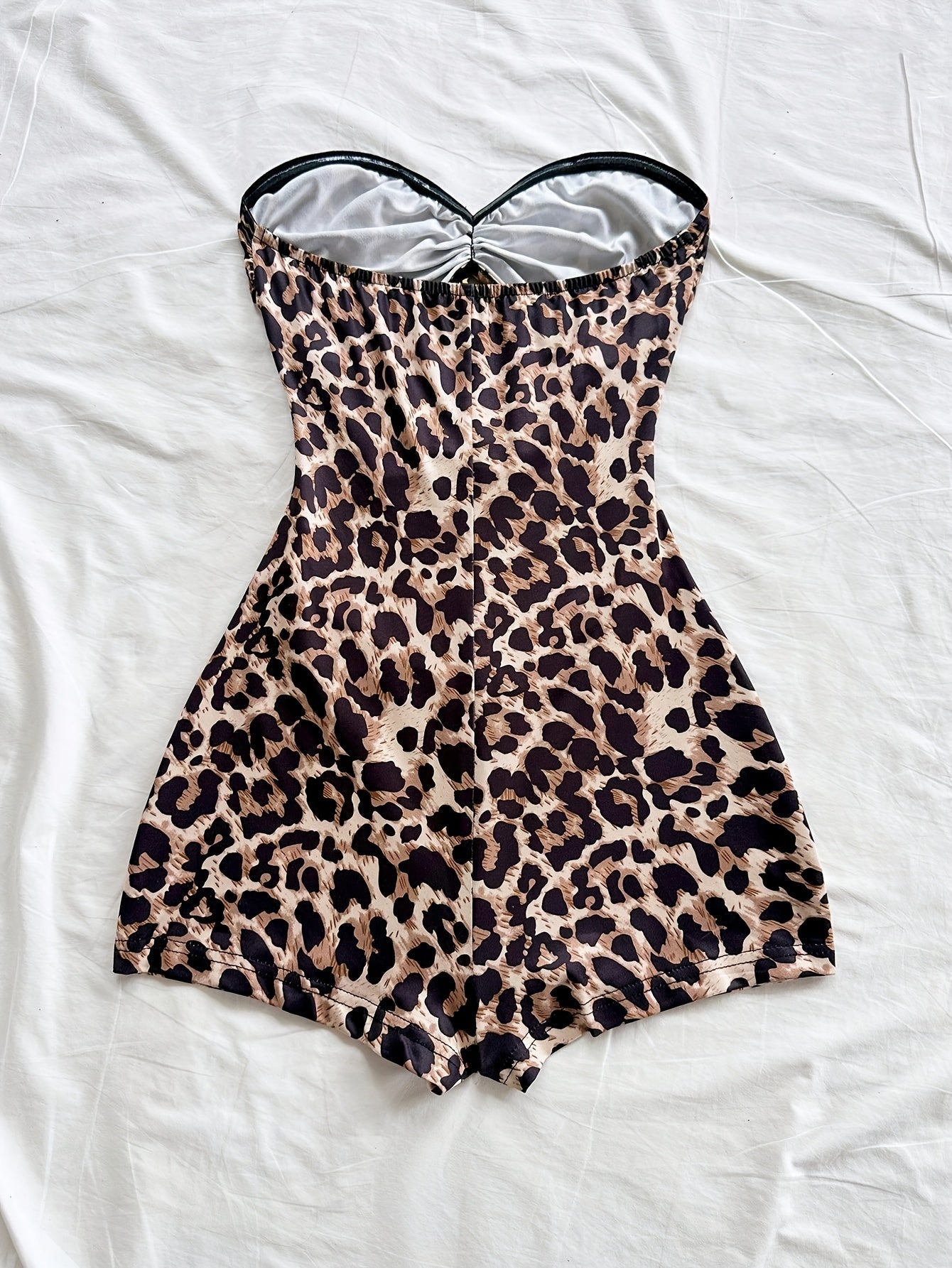 Dame badedragt retro bandeau étstykke med leopardmønster – sexet vintage stil til strand og pool