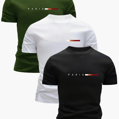 Set da 3 T-shirt da uomo – Stampa moderna di Parigi, tempo libero e sport, manica corta, girocollo