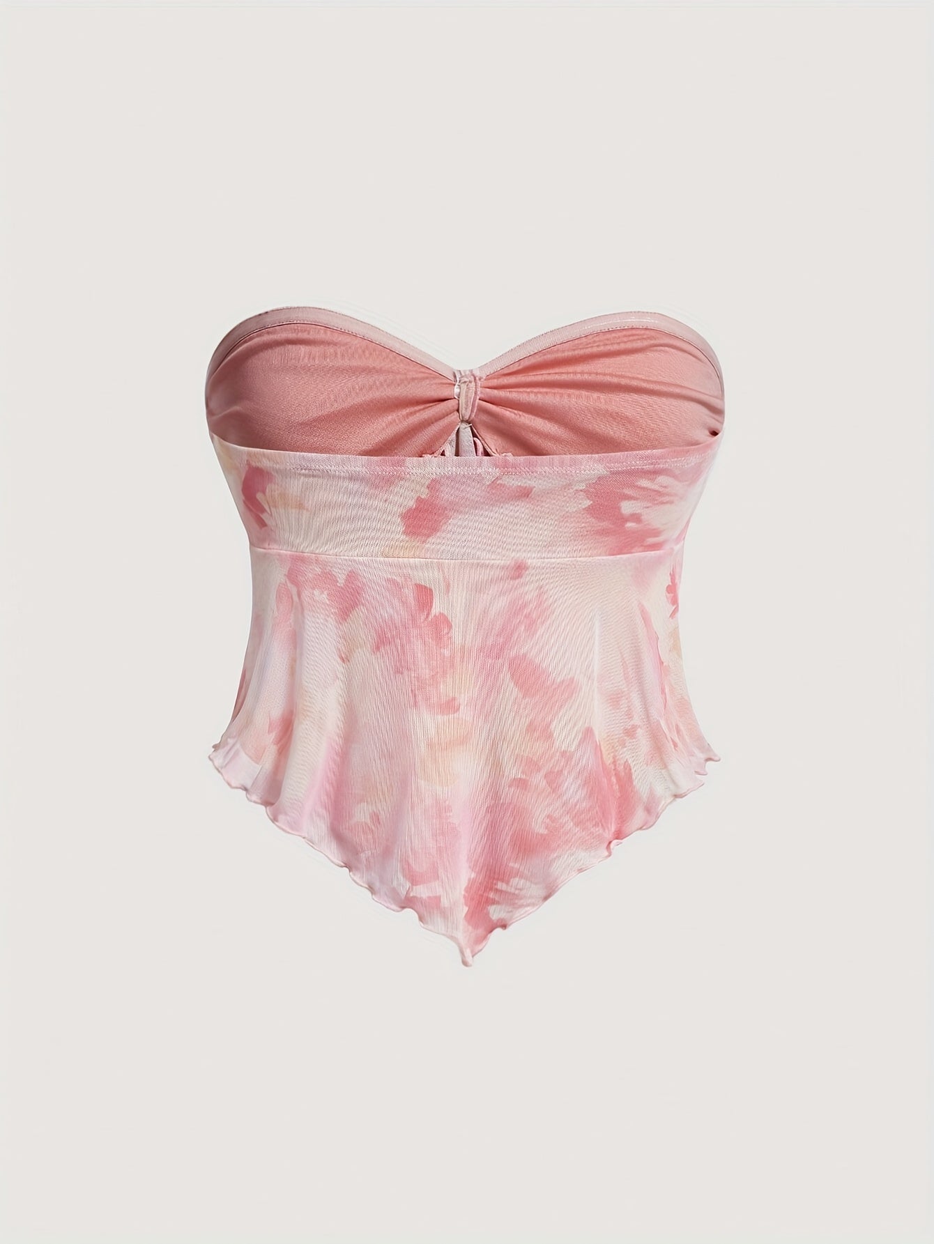 Top bandeau de mujer con estampado de acuarelas y dobladillo asimétrico – Atuendo de moda para fiestas y verano