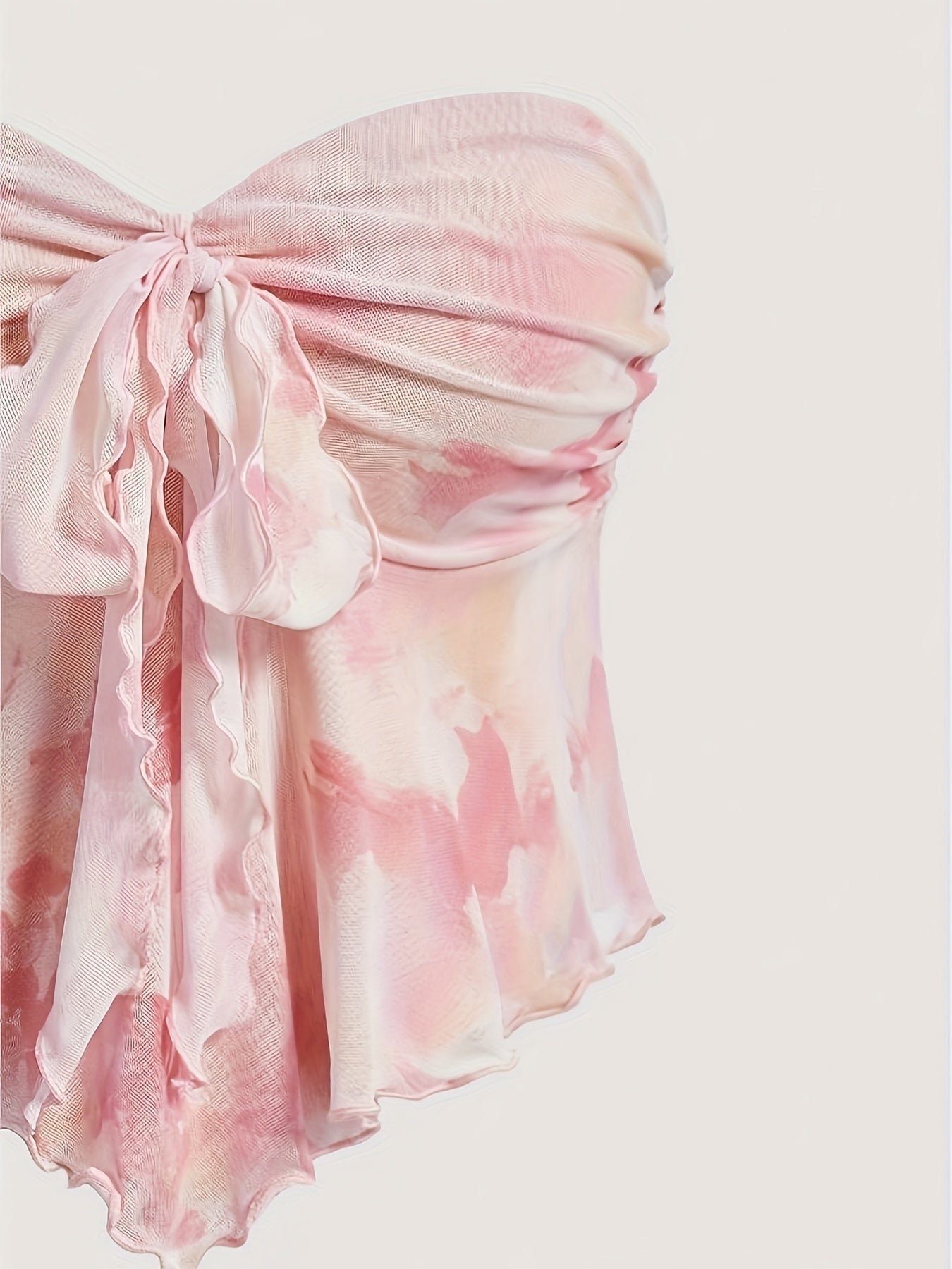 Top bandeau de mujer con estampado de acuarelas y dobladillo asimétrico – Atuendo de moda para fiestas y verano