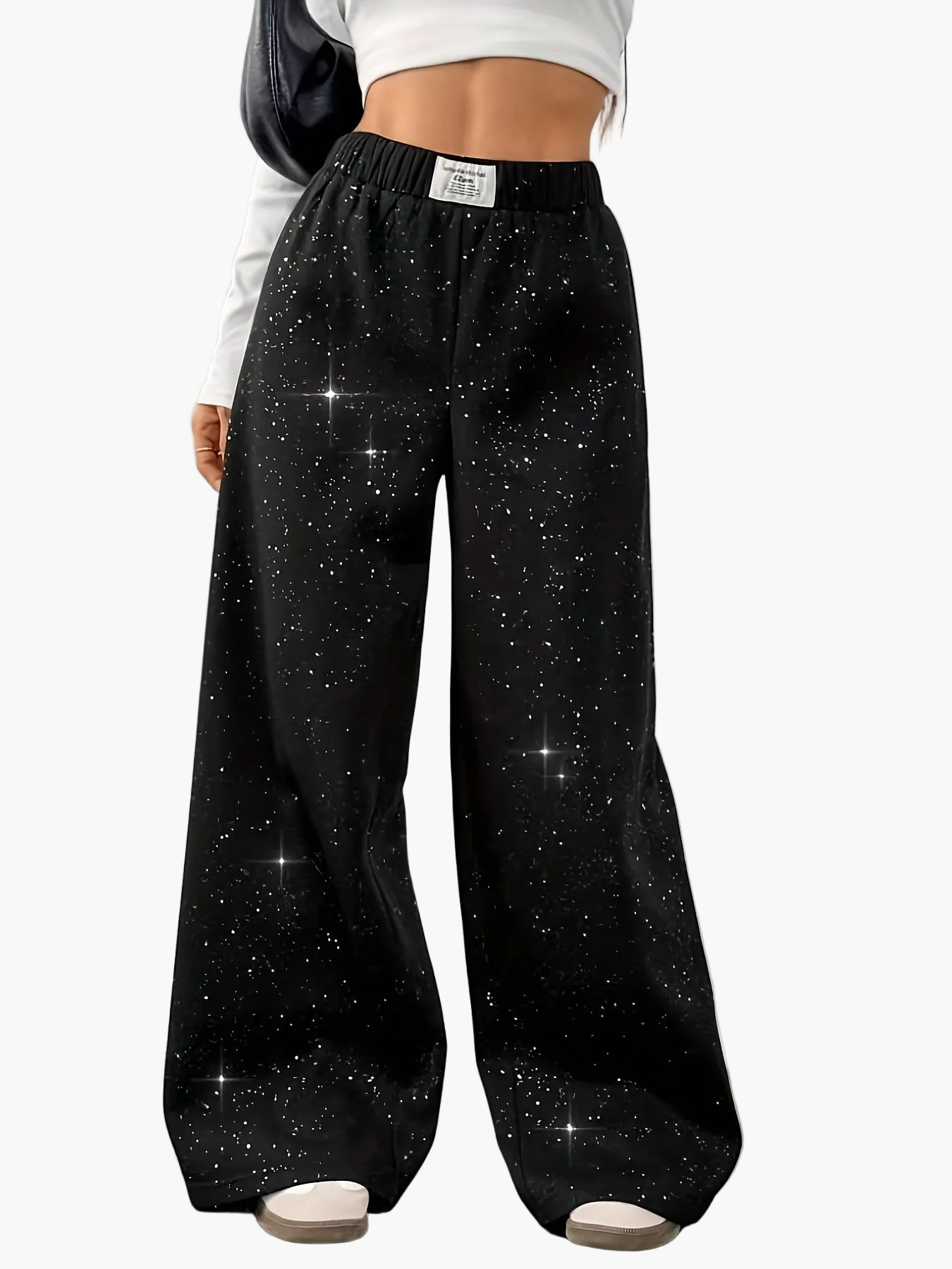 Damen Weite Freizeithose mit Galaxie-Print – Trendige Lounge Pants für Alltag und Freizeit