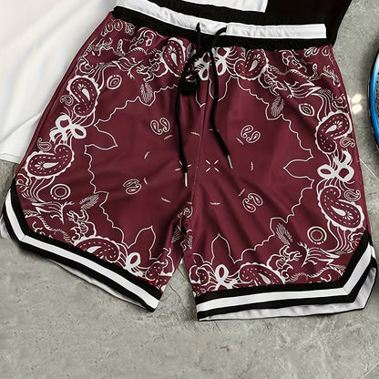 Herren Streetwear Basketball-Shorts mit Paisley-Print und sportlichem Design