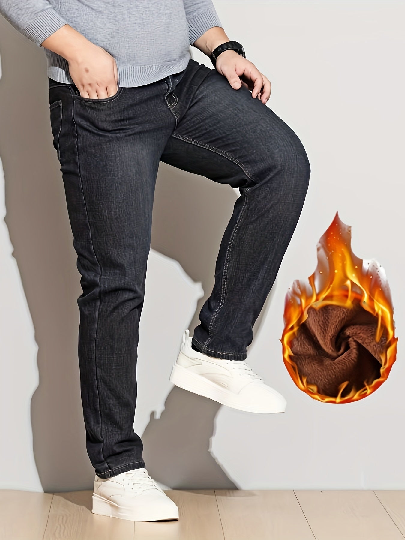 Herren Jeanshose Grau mit warmer Innenfütterung