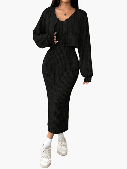 Set Completo Donna in Maglia – Elegante Motivo a Costine, Ideale per Quotidiano & Ufficio