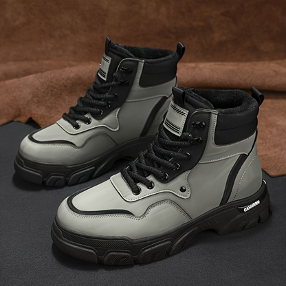 Robuster Herren Schnürstiefel Grau Schwarz mit Profilsohle