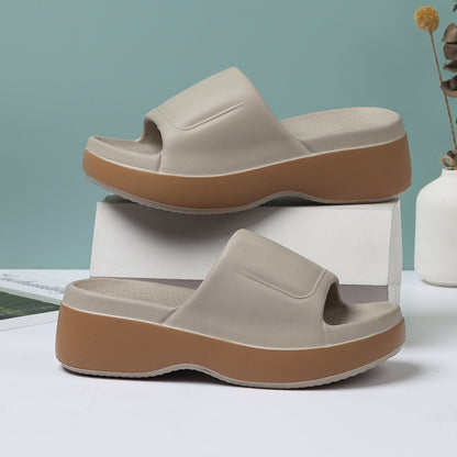 Damen Plateau-Slipper für den Sommer – Bequeme Freizeit Hausschuhe mit offenem Zehenbereich