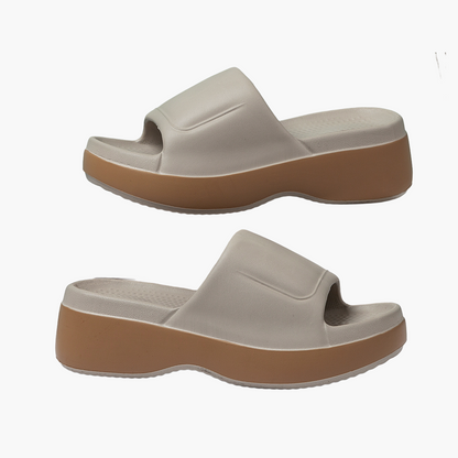 Damen Plateau-Slipper für den Sommer – Bequeme Freizeit Hausschuhe mit offenem Zehenbereich