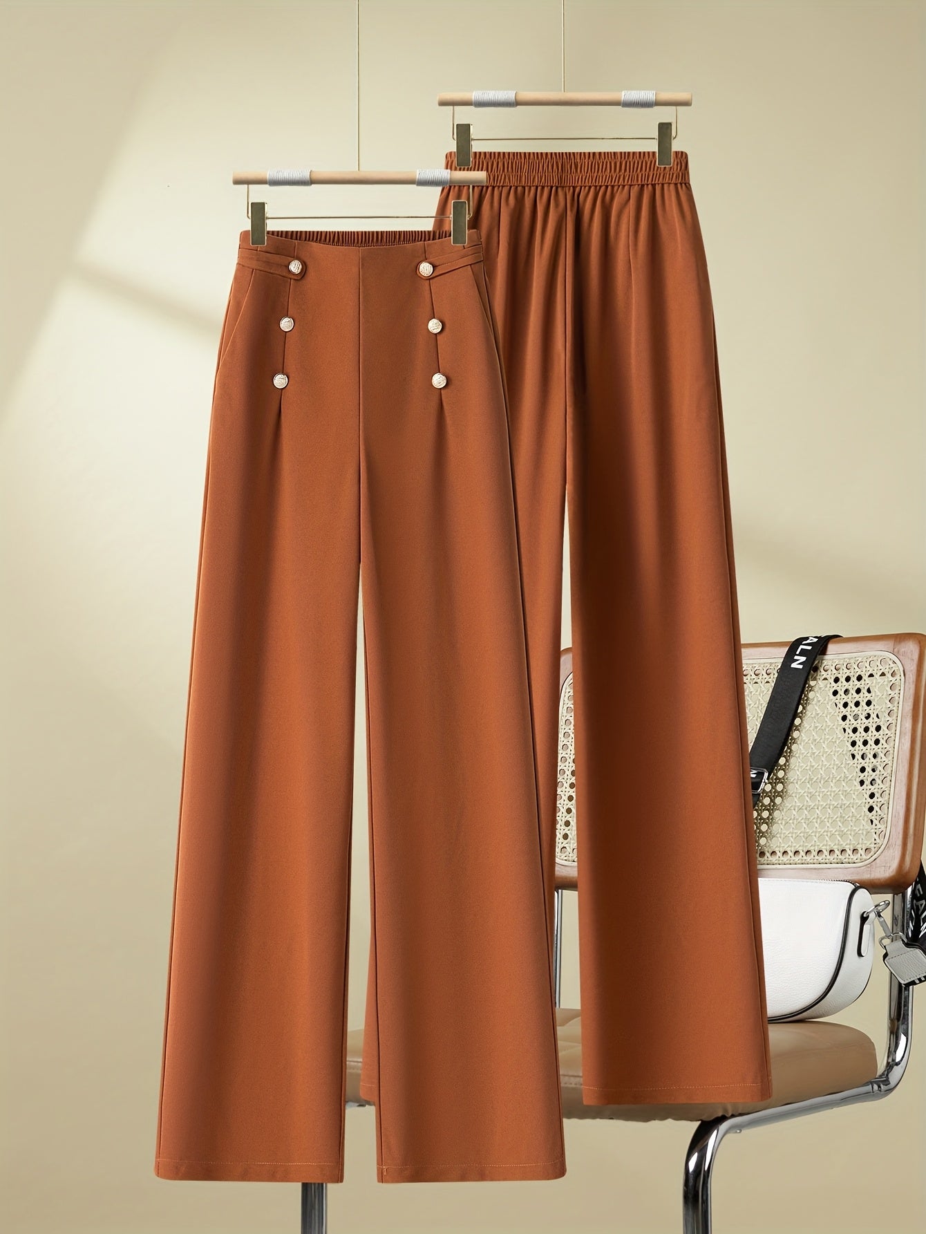 Damen Elegante Weite Bein Hose mit Knopfdetails – Perfekt für Freizeit und Büro