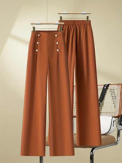 Damen Elegante Weite Bein Hose mit Knopfdetails – Perfekt für Freizeit und Büro