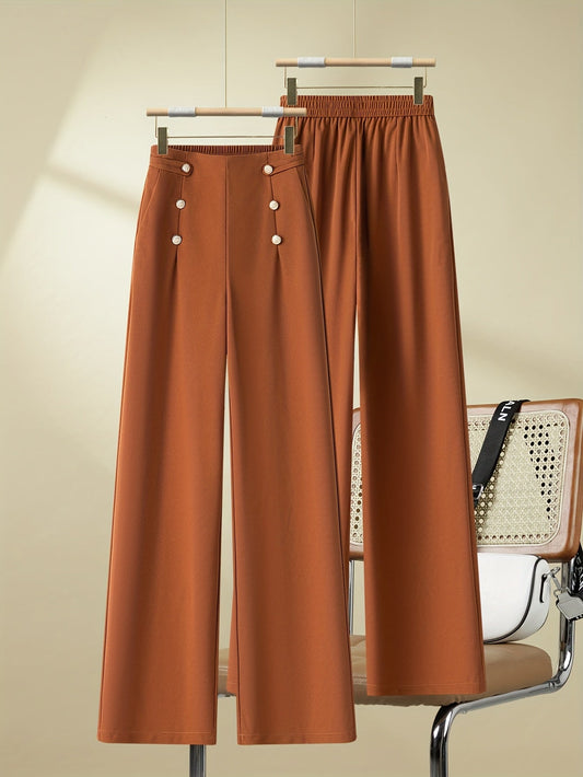 Dames elegante broek met wijde pijpen en knoopdetails – Perfect voor vrije tijd en kantoor
