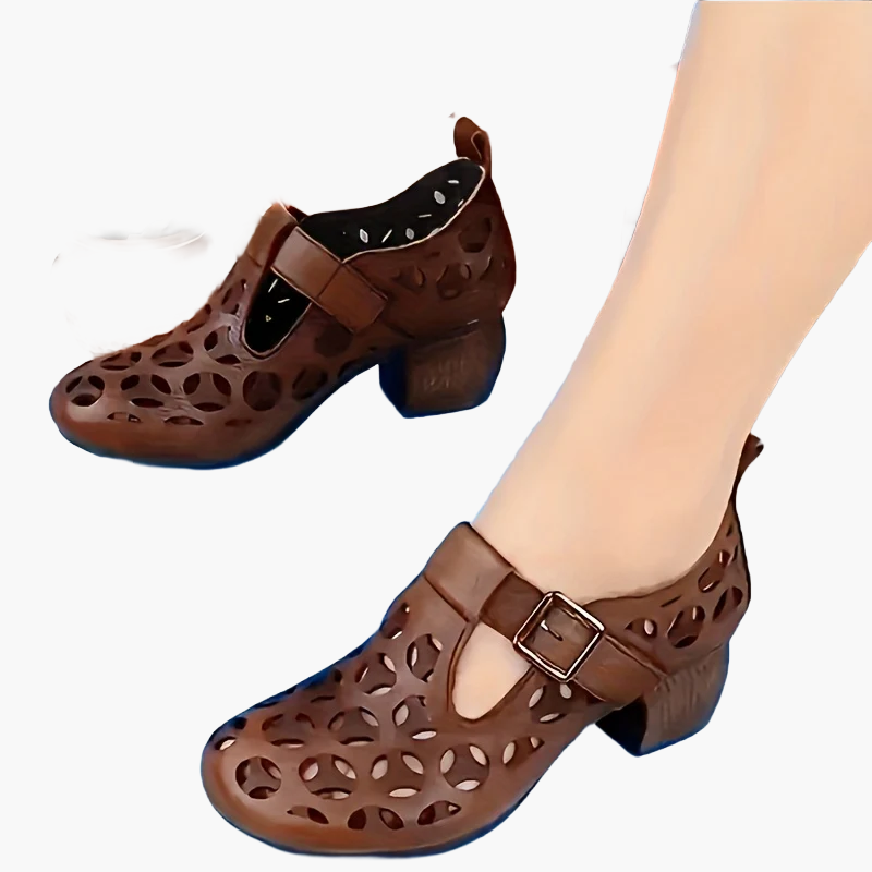 Damen Mary-Jane Blockabsatz Schuhe – Modische Alltags- und Freizeitschuhe mit Cut-Out Design