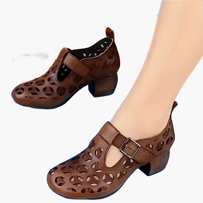 Damen Mary-Jane Blockabsatz Schuhe – Modische Alltags- und Freizeitschuhe mit Cut-Out Design