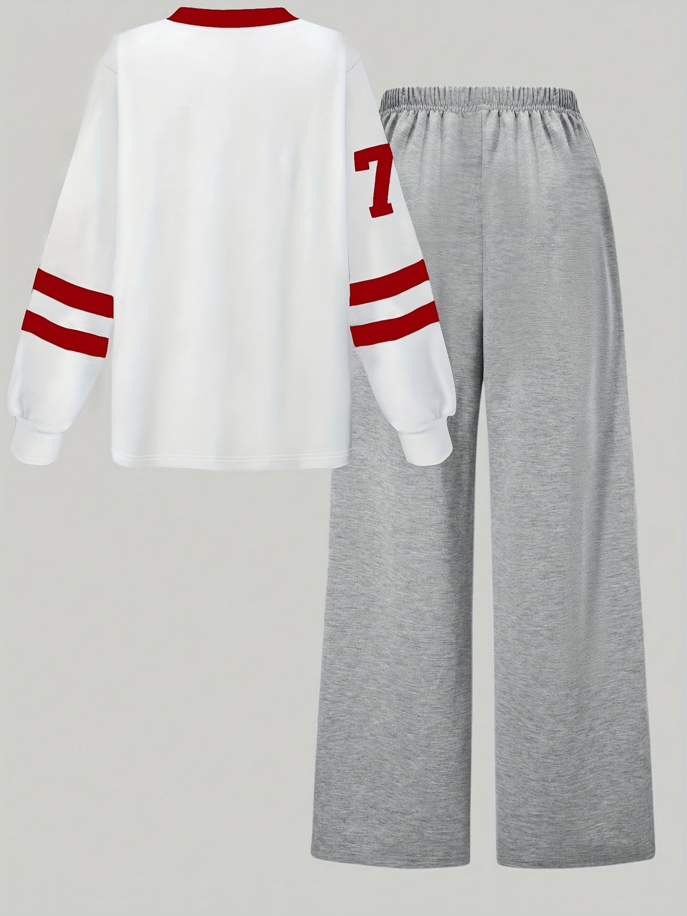 Zweiteiler Loungewear Set mit "Los Angeles" Print, weißes Shirt & graue Hose