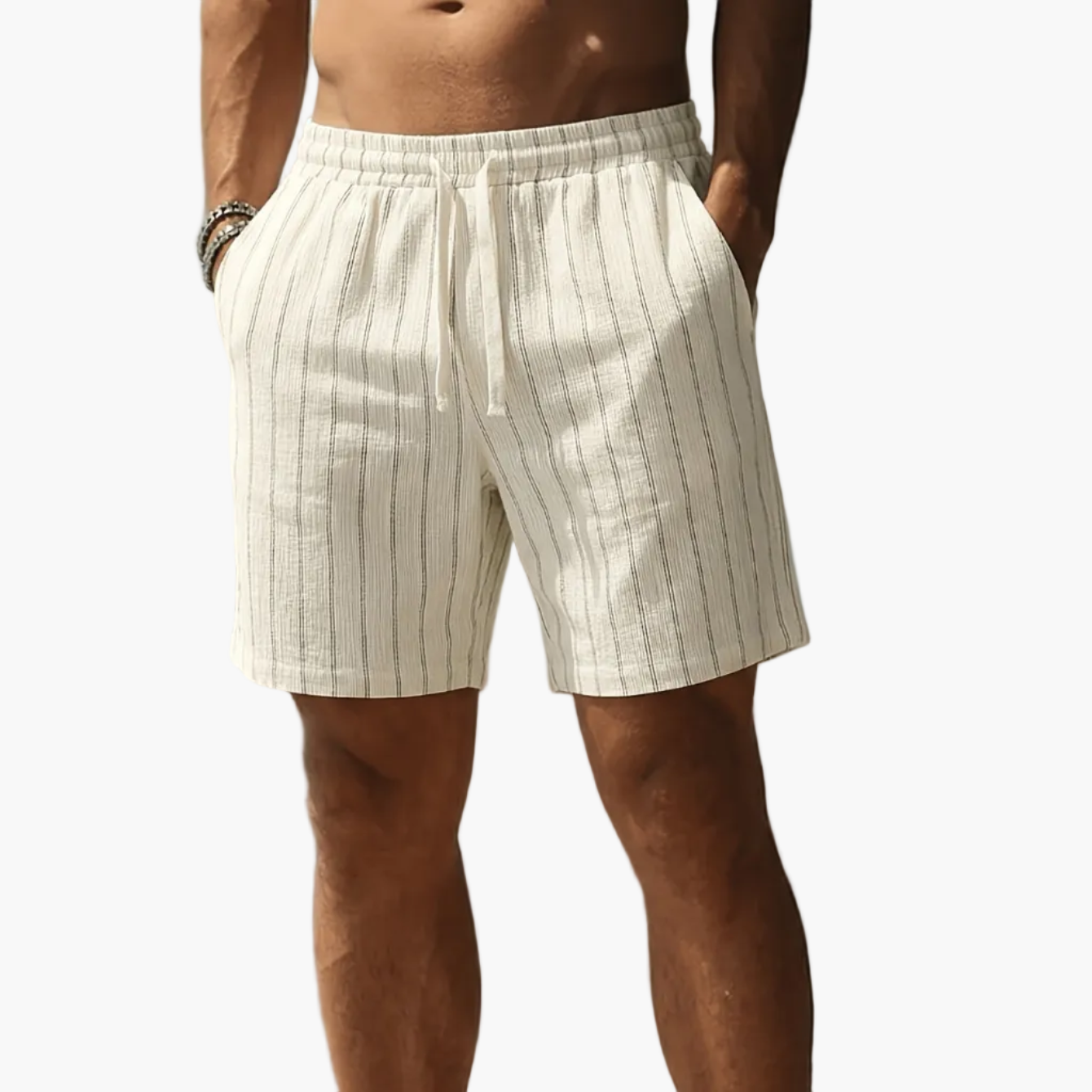 Shorts décontractés pour homme avec motif à rayures et cordon de serrage – Parfaits pour les loisirs et le sport