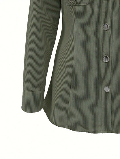 Damen Cordhemd Jacke mit Knöpfen und Brusttaschen – Langarm Blusenjacke