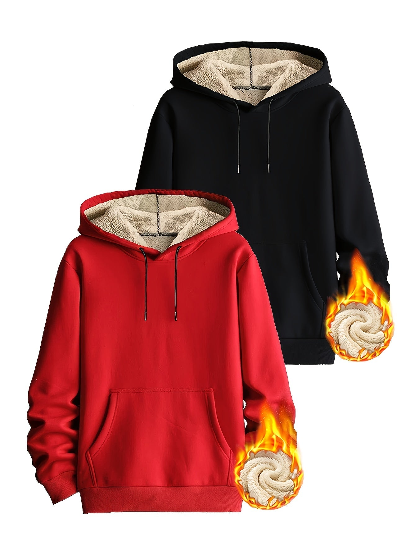 Pack de dos sudaderas con capucha forradas, en colores lisos y con bolsillo canguro – conjunto de sudaderas cálido